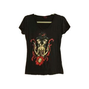 Lowbrow Art Company T-shirt Size Large Conjoined Twins Goth Skull Black Top Tee